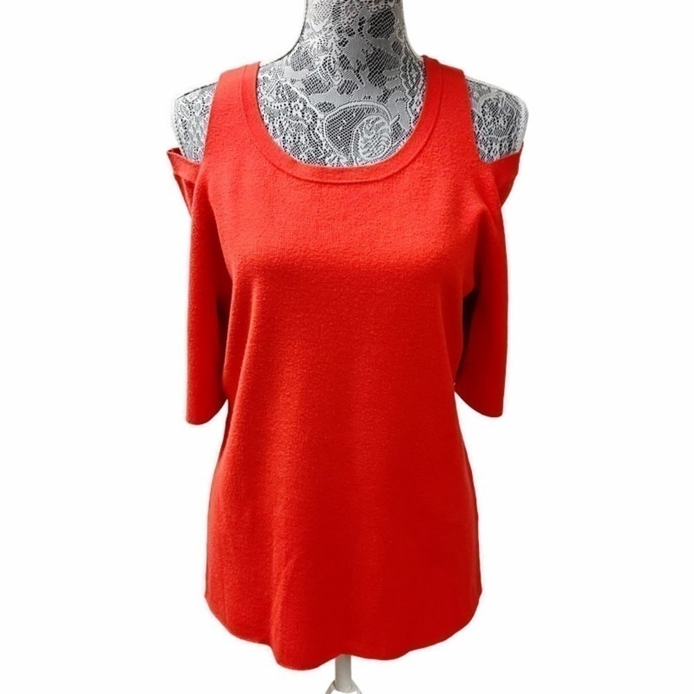 HALOGEN NORDSTROM Women’s Tangerine Cold Shoulder Knit Top SZ Large Petite NEW